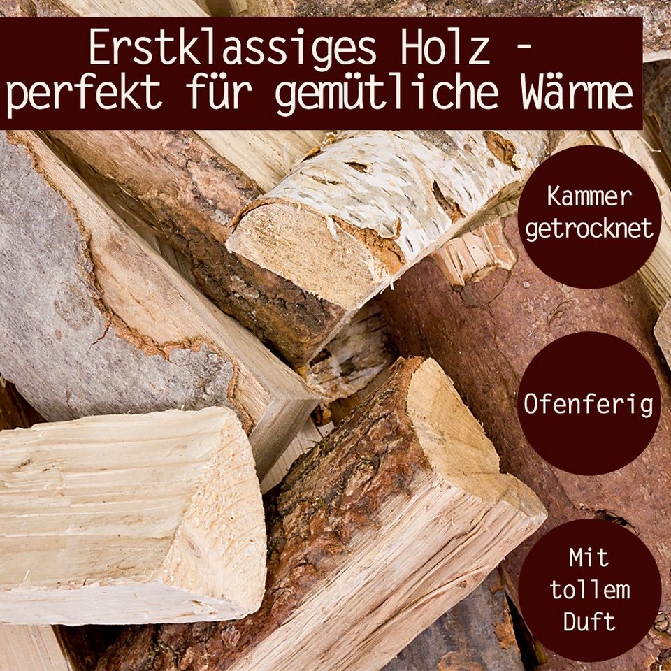 Flameup Kaminholz Brennholz Kaminholz gemischt 15 kg Holz Ofen Hartholz Weichholz 25 cm, 15 kg