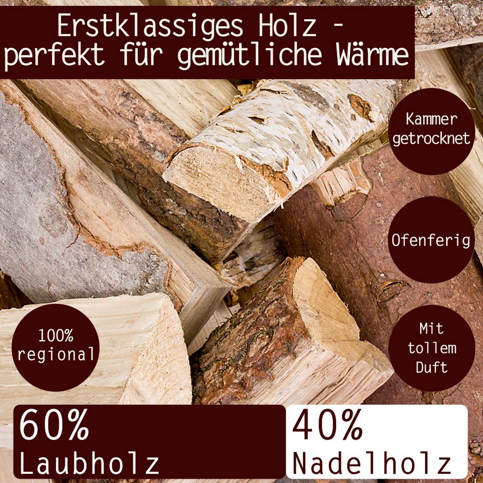Flameup Kaminholz Brennholz Kaminholz gemischt 5 - 500 kg Holz Hartholz Weichholz 25 cm, 5 kg