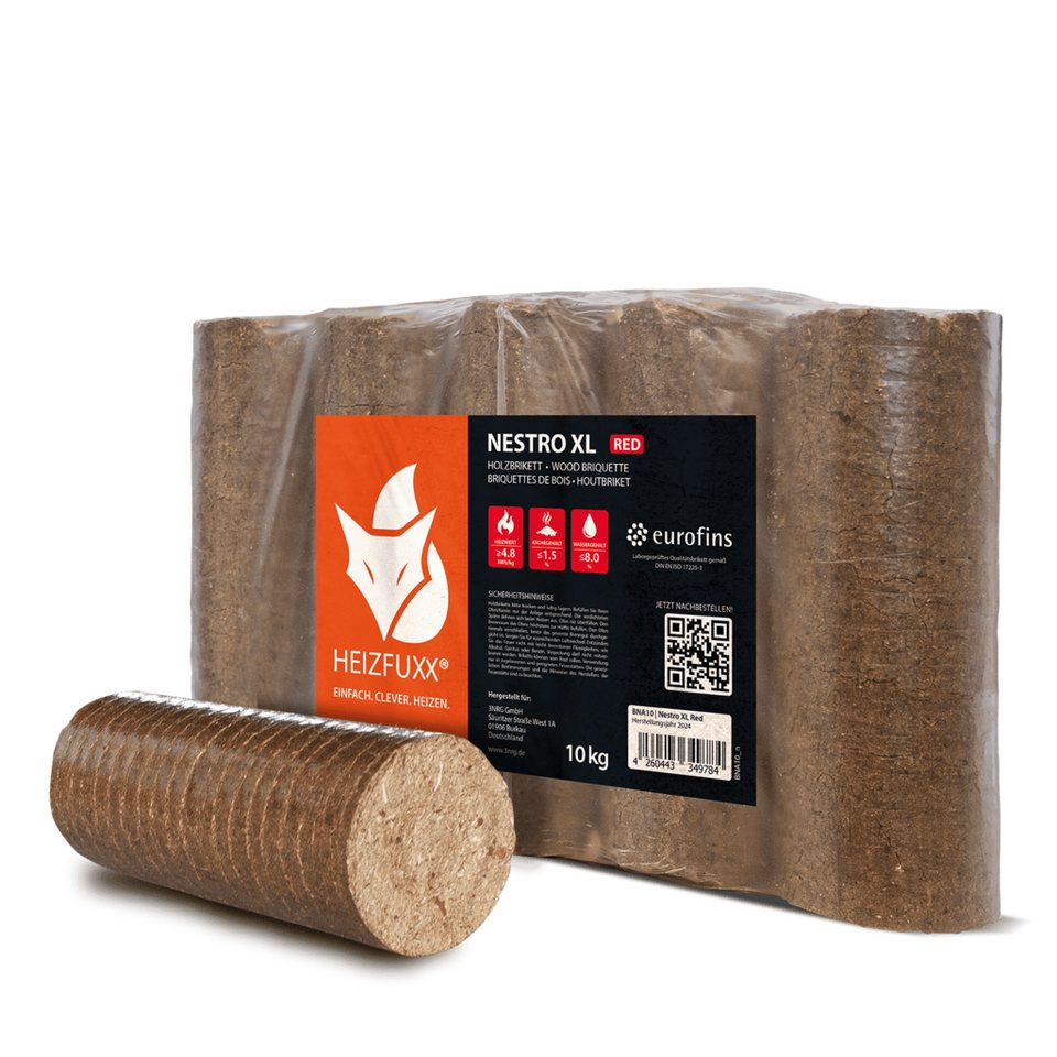 HEIZFUXX Holzbriketts Nestro XL Red, 300 kg, (Palette, 30 - St) - kuhlmann.hausgeraete