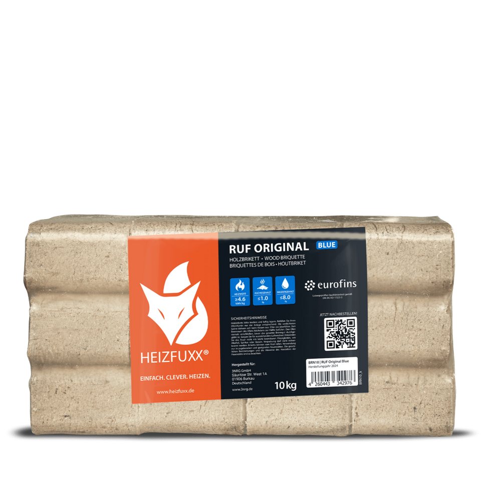 HEIZFUXX Holzbriketts RUF Original Blue, 300 kg, (Palette, 30 - St) - kuhlmann.hausgeraete