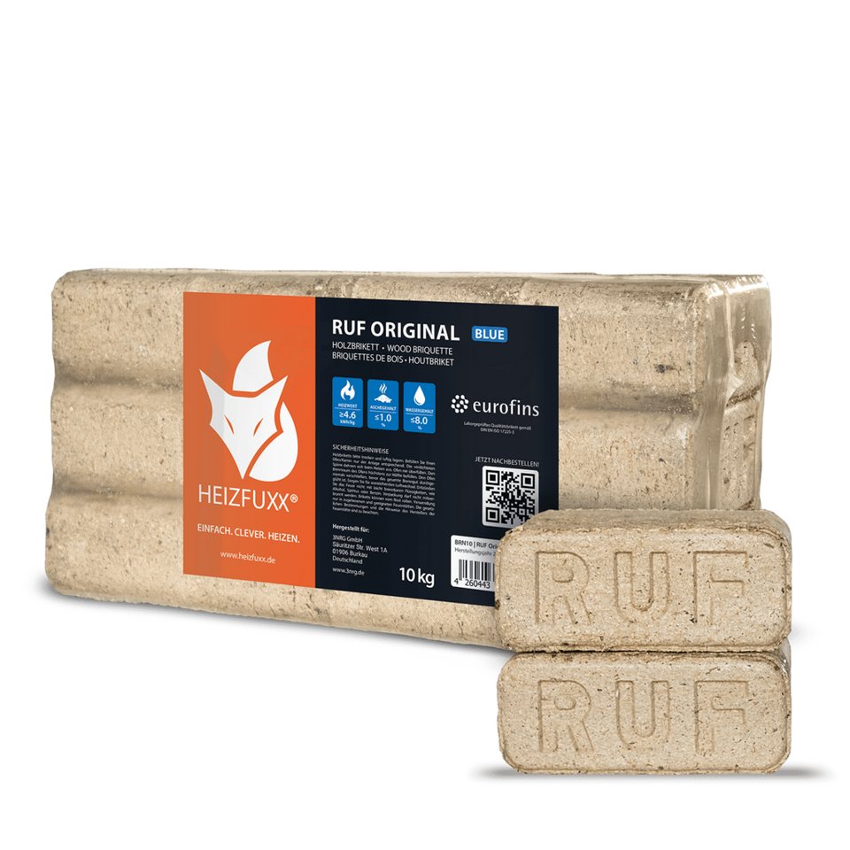 HEIZFUXX Holzbriketts RUF Original Blue, 300 kg, (Palette, 30 - St) - kuhlmann.hausgeraete