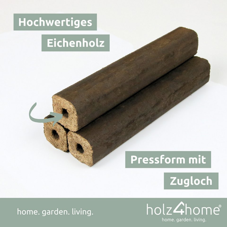 holz4home® Holzbriketts Pini Kay Eichenbriketts I 100% ohne Zusätze I Briketts Kamin Brennholz, 10 kg, Mit Zugloch gepresst - kuhlmann.hausgeraete