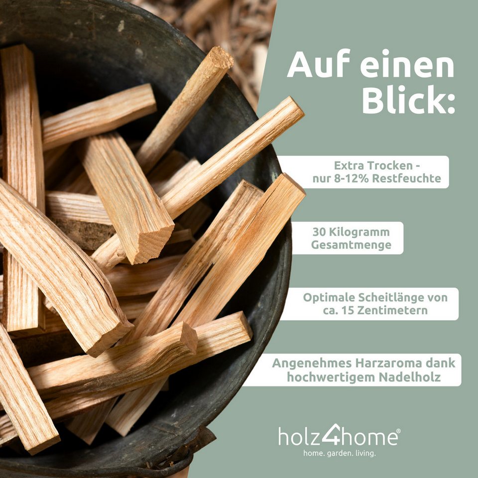 holz4home® Kaminholz Anzündeholz Getrocknet 30 kg I Anfeuerholz Nadelholz Ofenfertig, 30 kg, Idealer Anzünder für Kamin & Grill - kuhlmann.hausgeraete