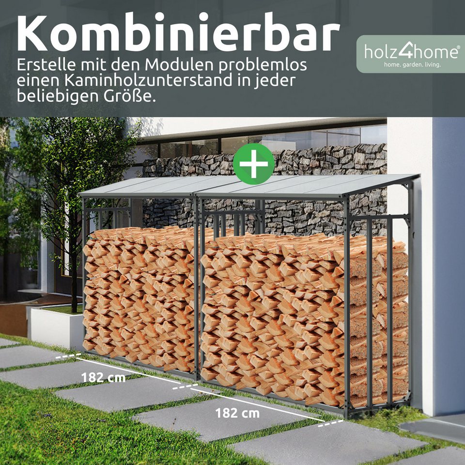 holz4home® Kaminholzregal Holzlager I Brennholzregal I Überdachung als Stapelhilfe für Brennholz, inkl. Plane und Holzhandschuh