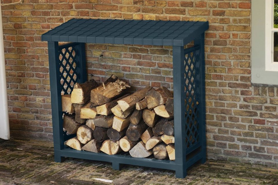 KHW Kaminholzregal aus stabilem und wetterfestem Kunststoff, BxTxH:114x47x102 cm, schützt Kaminholz vor Feuchtigkeit
