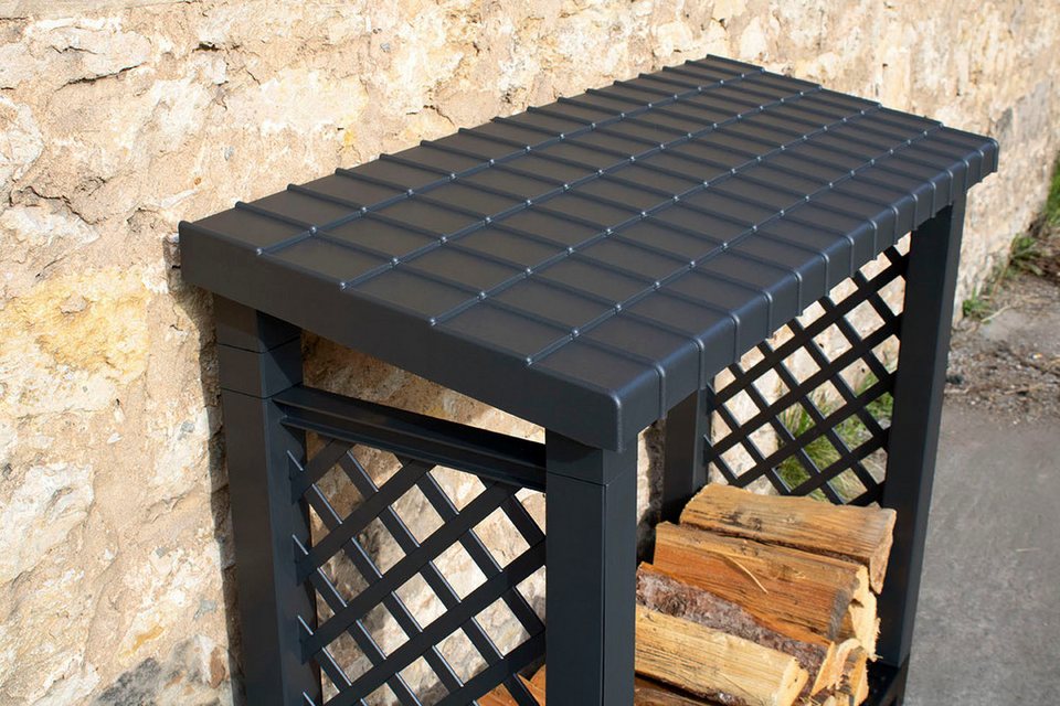 KHW Kaminholzregal aus stabilem und wetterfestem Kunststoff, BxTxH:114x47x102 cm, schützt Kaminholz vor Feuchtigkeit
