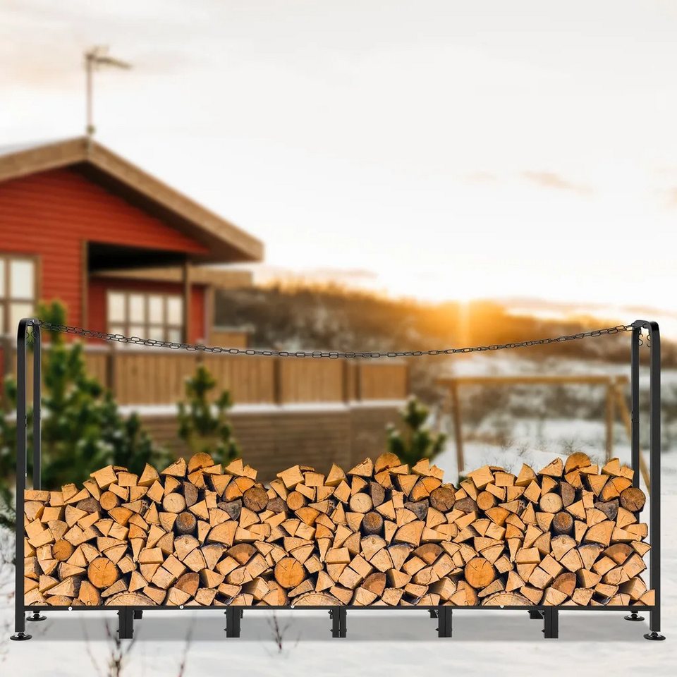 LUCKZON Kaminholzregal für Außenbereich, Holz robuster Stahl Kaminholz Holz Metall, BxTxH:235x31.5x116 cm, Garten Kaminholzunterstand, Kaminholzlager Stapelhilfe - kuhlmann.hausgeraete