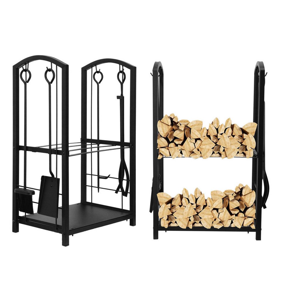 Mucola Kaminholzregal Feuerholzablage 6 - tlg. Kaminbesteck Kaminhandschuhe Kaminzubehör, BxTxH:40x30x74 cm, (6 - tlg., 6 - St., Set), inkl. 4tlg. Kaminwerkzeug, rostfrei und korrosionsbeständig - kuhlmann.hausgeraete