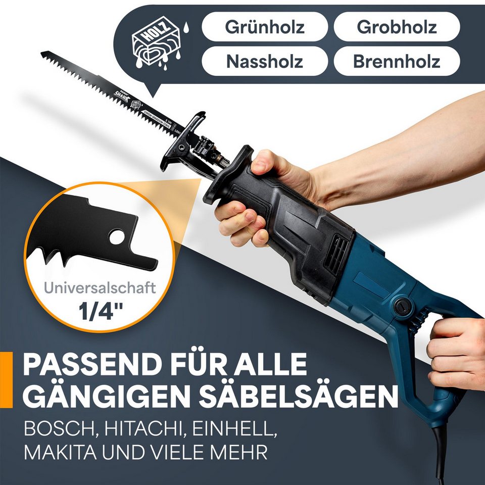 BAURIX Säbelsägeblatt Holz, 5 Stück, 240 mm, 5 TPI, Sägeblatt Säbelsäge (für schnelle und saubere Schnitte, 5 - St), Säbelsägeblatt für Grobholz, Nassholz, Brennholz, lebendes Holz - kuhlmann.hausgeraete