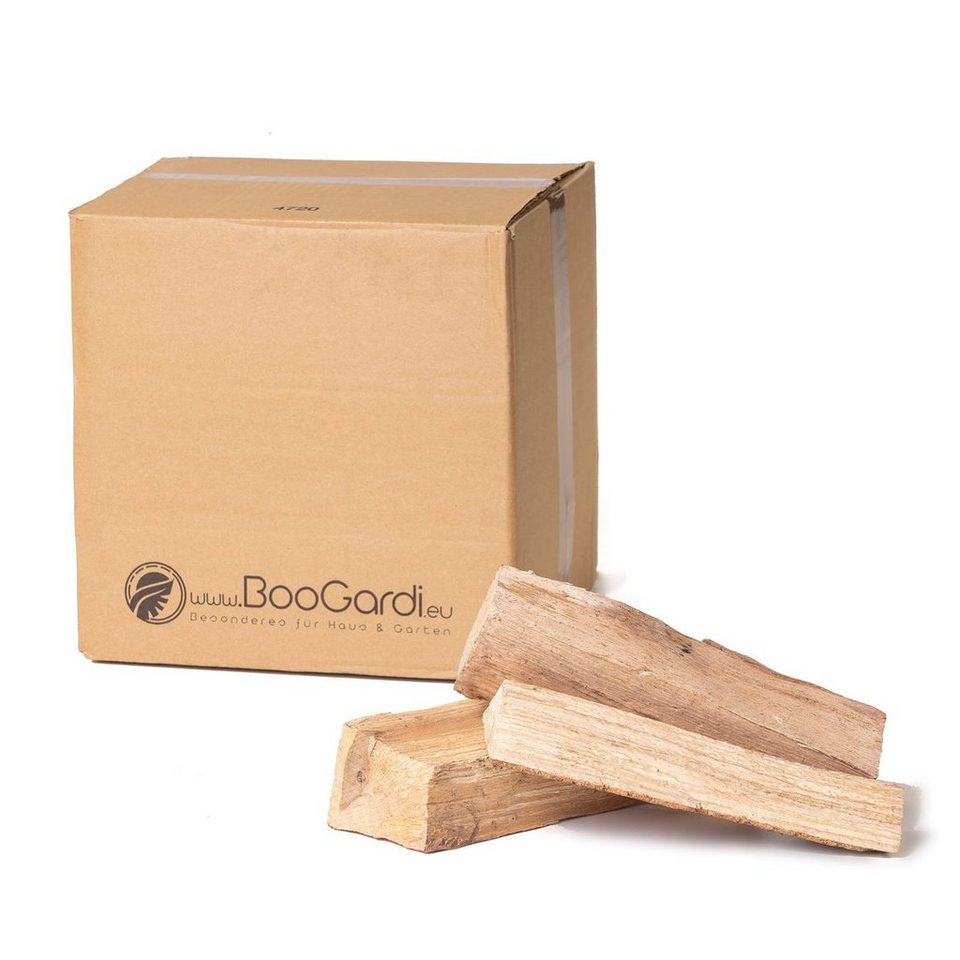 BooGardi Kaminholz Feuerholz kaminfertig, 10 kg, (Buchenholz 10kg im Karton), Hartholz getrocknet Ofenholz Buche Eiche Kiefer