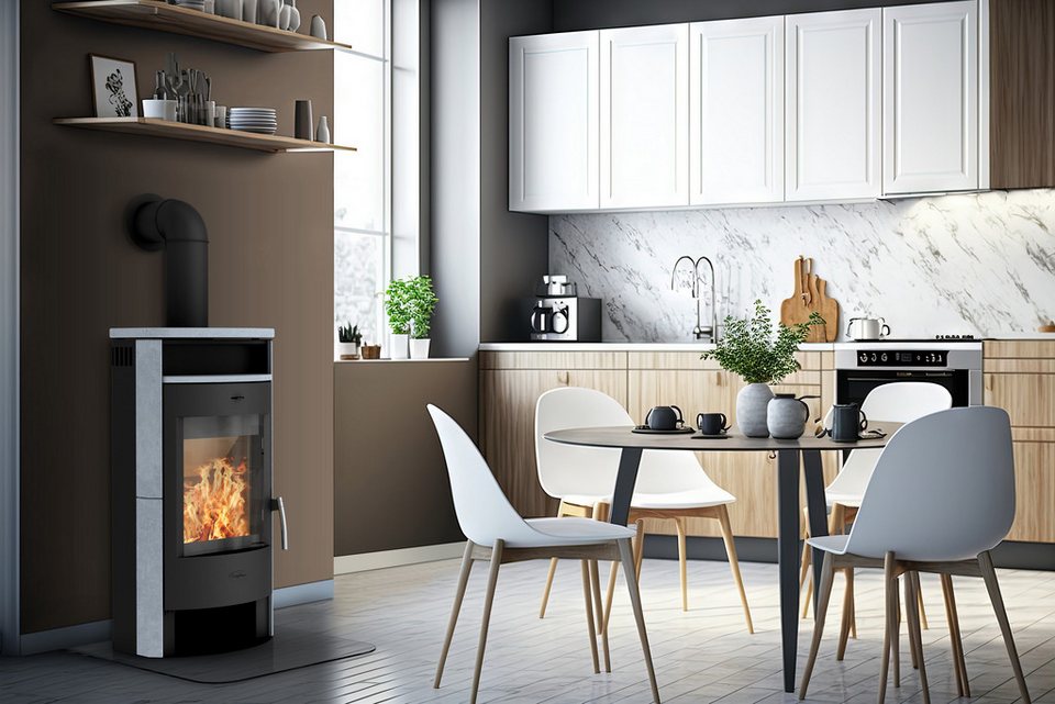 Fireplace Kaminofen Heathus MAIA Speckstein, 6,0 kW, Tee - und Holzfach - kuhlmann.hausgeraete