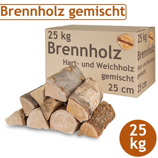 Flameup Kaminholz Brennholz Kaminholz gemischt 25 kg Holz Ofen Hartholz Weichholz 25 cm, 25 kg