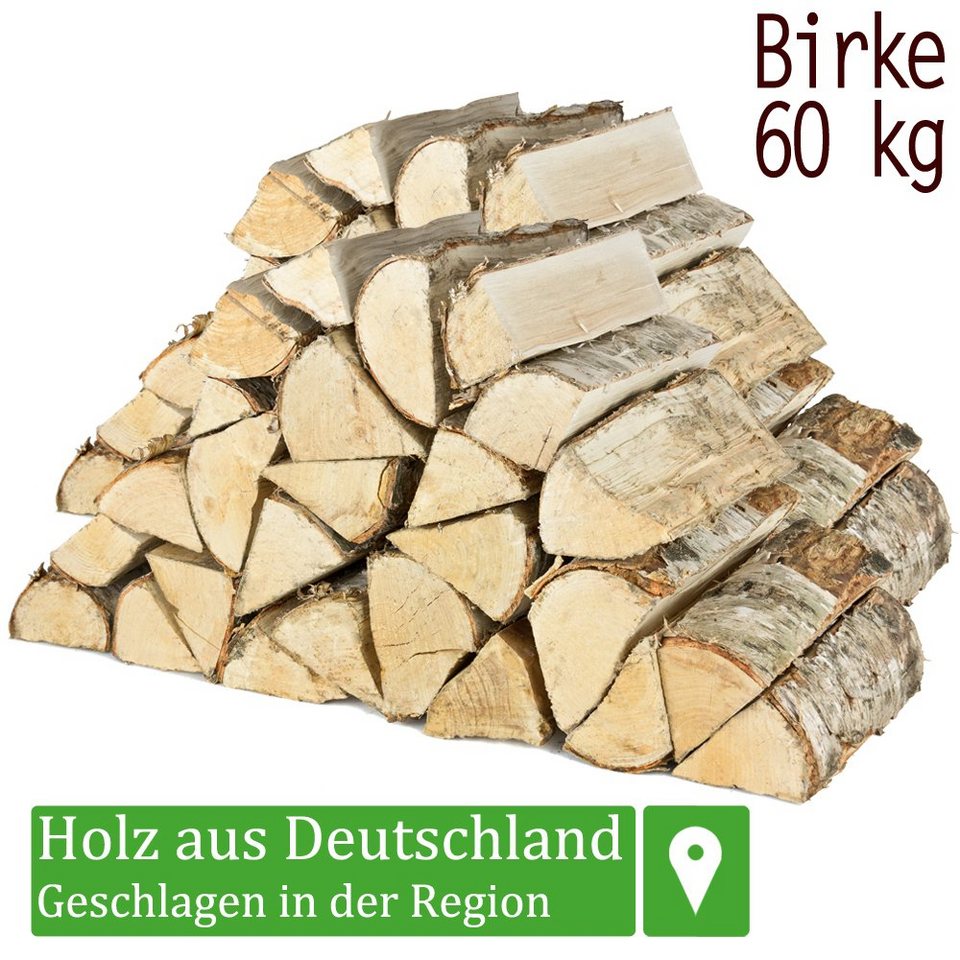 Flameup Kaminholz Brennholz Kaminholz Holz Birke 60 kg Ofen Kamin Kaminofen Grill 25 cm, 60 kg