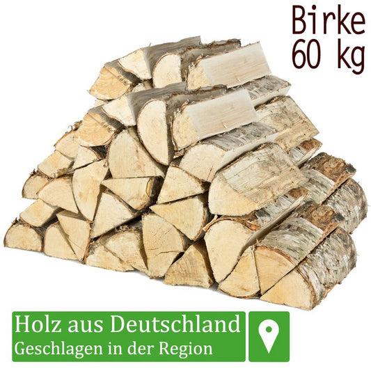 Flameup Kaminholz Brennholz Kaminholz Holz Birke 60 kg Ofen Kamin Kaminofen Grill 25 cm, 60 kg