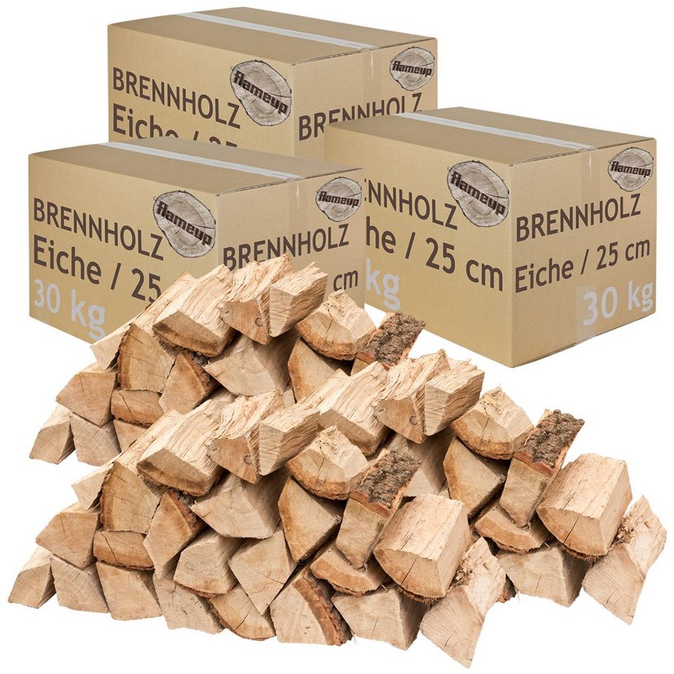 Flameup Kaminholz Brennholz Kaminholz Holz Eiche 90 kg Ofen Kamin Kaminofen Grill 25 cm, 90 kg