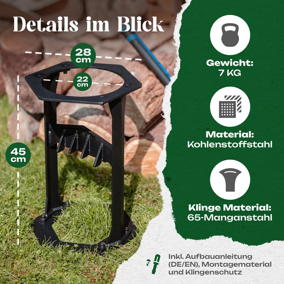 FORSTIX® Holzspalter PowerSplit XL – Manueller Holzspalter für Brennholz & Anzündholz, Spaltgutlänge bis 50 cm, Spaltgutdurchmesser bis 22 cm, (Einzelartikel), Manuell, Holz bis Ø 22 cm & 50 cm Länge, Spalterhöhe 45 cm - kuhlmann.hausgeraete