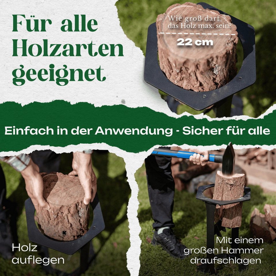 FORSTIX® Holzspalter PowerSplit XL – Manueller Holzspalter für Brennholz & Anzündholz, Spaltgutlänge bis 50 cm, Spaltgutdurchmesser bis 22 cm, (Einzelartikel), Manuell, Holz bis Ø 22 cm & 50 cm Länge, Spalterhöhe 45 cm - kuhlmann.hausgeraete