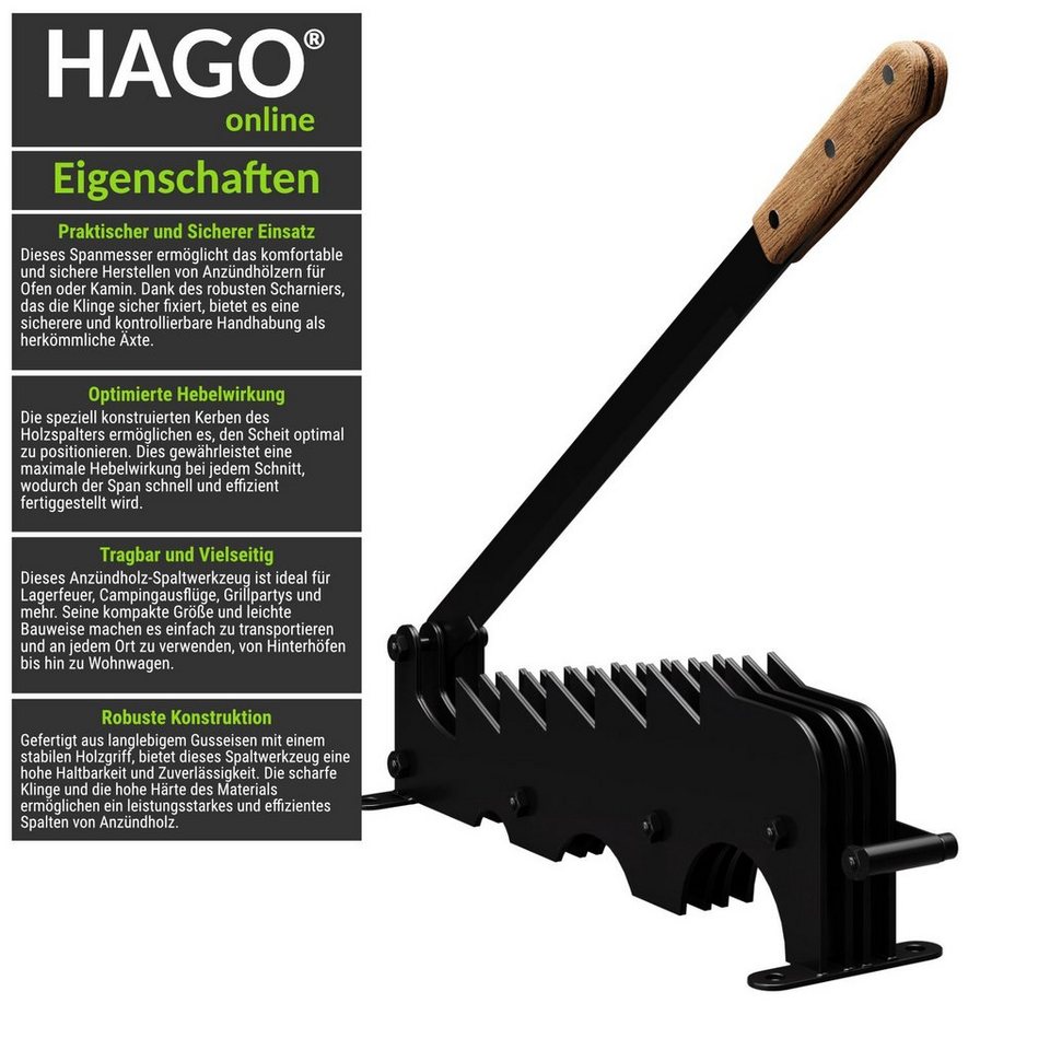 HAGO Holzspalter Spanmesser Holzspalter Brennholzspalter Gusseisen Holzgriff 41cm Kling