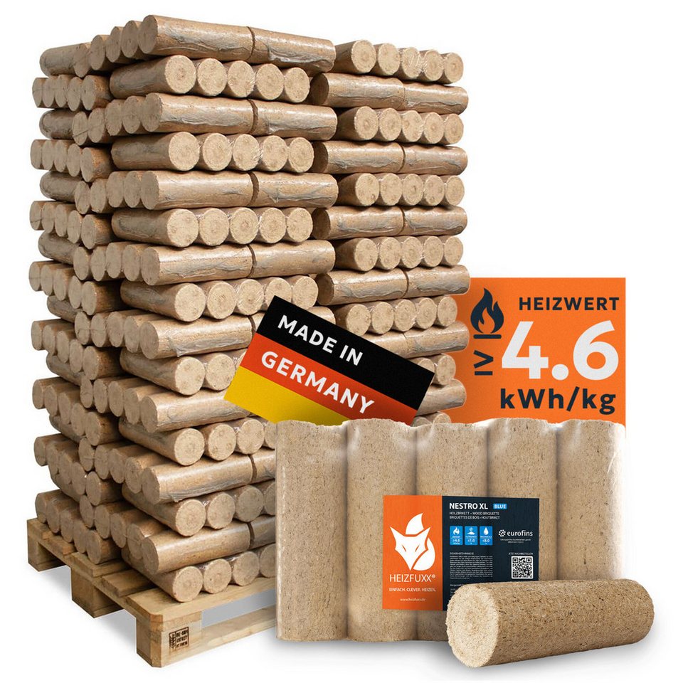 HEIZFUXX Holzbriketts Nestro XL Blue, 960 kg, (Palette, 96 - St) - kuhlmann.hausgeraete