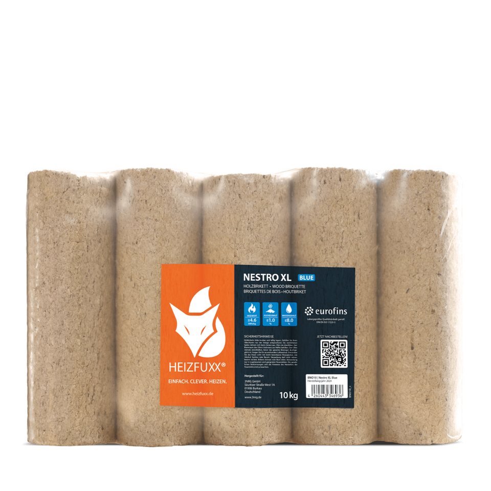 HEIZFUXX Holzbriketts Nestro XL Blue, 960 kg, (Palette, 96 - St) - kuhlmann.hausgeraete
