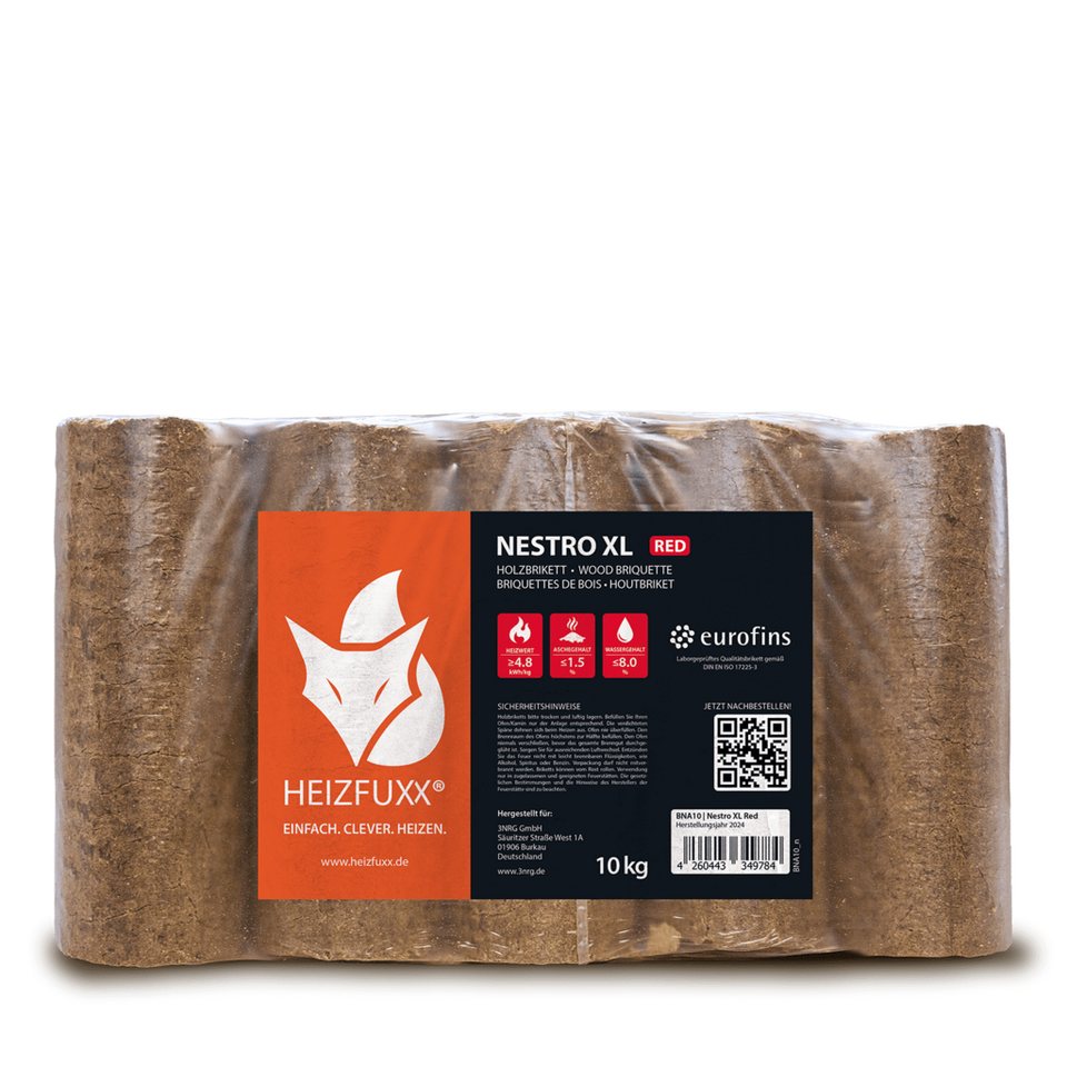 HEIZFUXX Holzbriketts Nestro XL Red, 300 kg, (Palette, 30 - St) - kuhlmann.hausgeraete