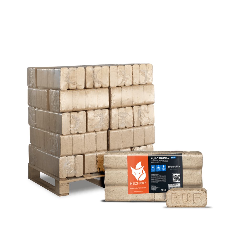 HEIZFUXX Holzbriketts RUF Original Blue, 300 kg, (Palette, 30 - St) - kuhlmann.hausgeraete
