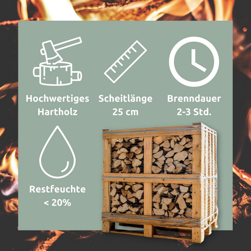 holz4home® Kaminholz 30 kg Brennholz Feuerholz getrocknet im Karton I Mischholz ofenfertig, 30 kg, Optimal für Lagerfeuer - kuhlmann.hausgeraete