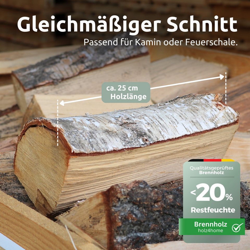 holz4home® Kaminholz 30 kg Brennholz Feuerholz getrocknet im Karton I Mischholz ofenfertig, 30 kg, Optimal für Lagerfeuer - kuhlmann.hausgeraete