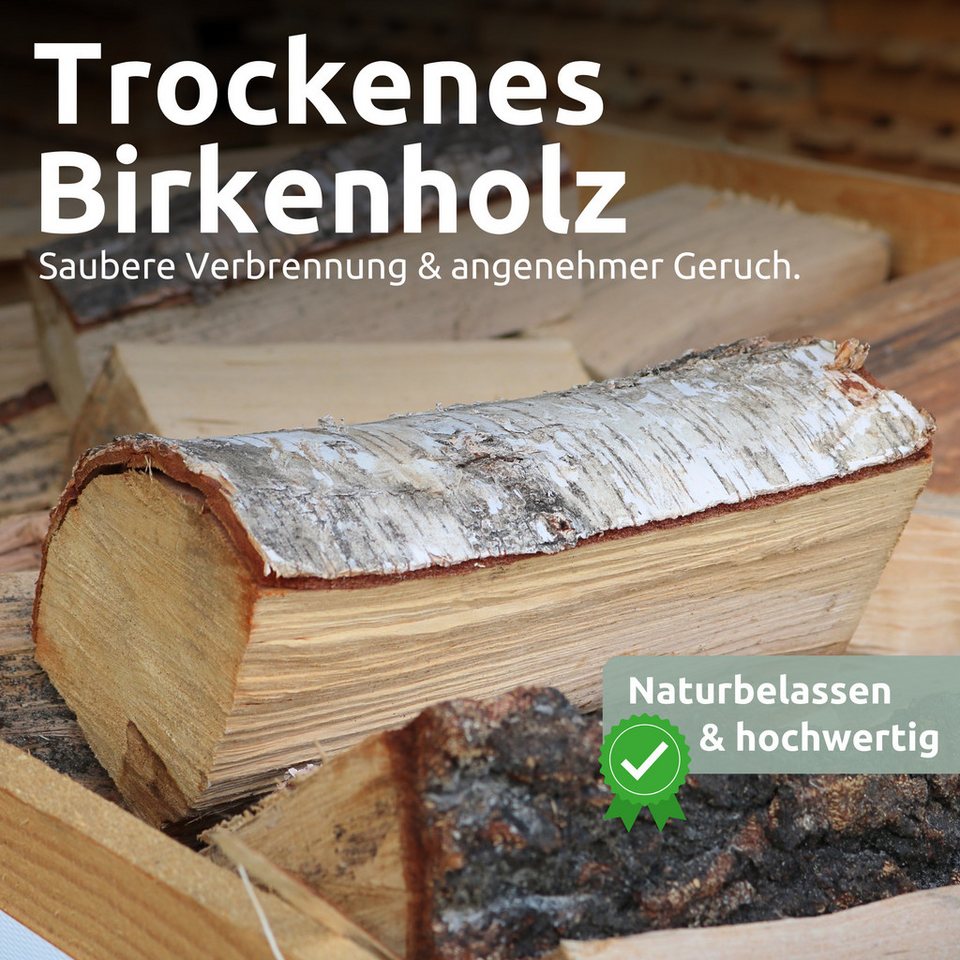 holz4home® Kaminholz Ofenfertiges Brennholz Birke 450 - 500 kg I Kammergetrocknet 25cm Scheit, Ofenfertige Holzscheite in 25cm Länge - kuhlmann.hausgeraete