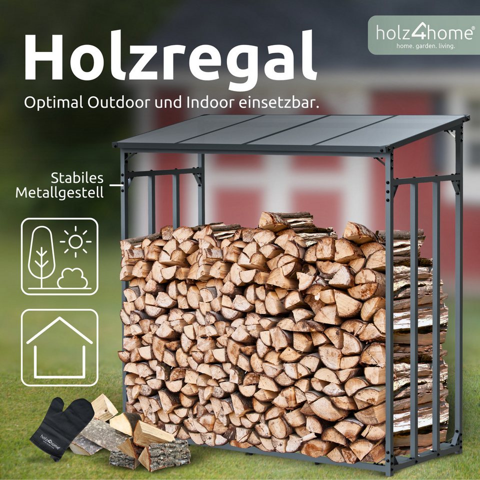 holz4home® Kaminholzregal Holzlager I Brennholzregal I Überdachung als Stapelhilfe für Brennholz, inkl. Plane und Holzhandschuh