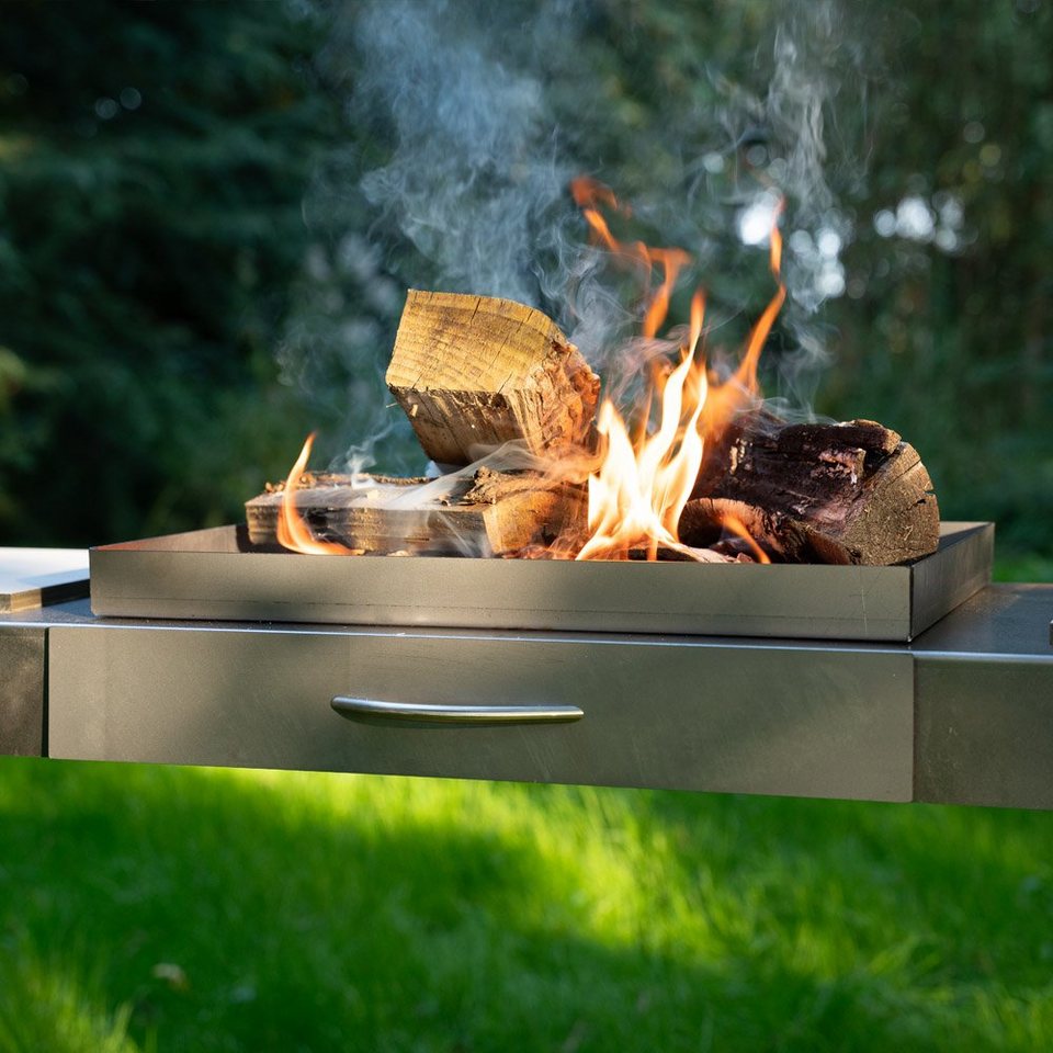 HOME DELUXE Feuerstelle Holzlege PAULO, (1-St), Made in Germany- Edelstahl Rostoptik