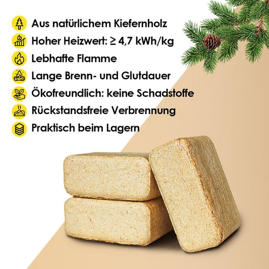 JSM - Brennholz Holzbriketts Holzbriketts aus Kiefernholz (100% Kiefer), 20 kg, Material: Kiefernholz - kuhlmann.hausgeraete