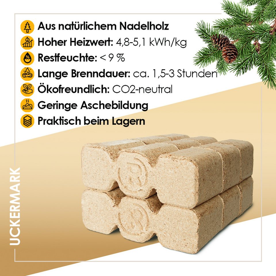 JSM-Brennholz Holzbriketts Uckermark Holzbriketts auf Palette, 20 kg, Regionale Herstellung in Deutschland