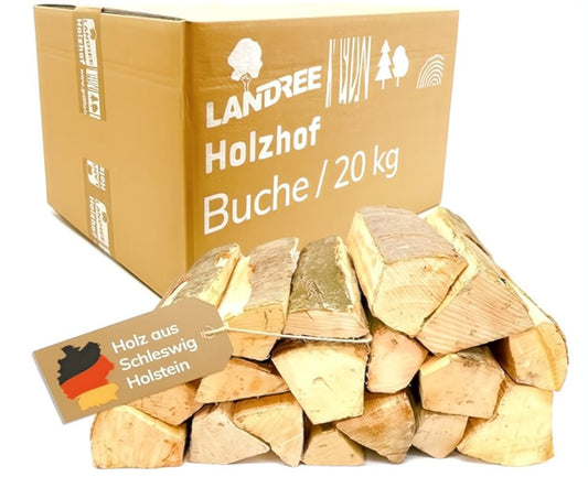 Landree Holzhof Kaminholz Kaminholz Buche, 20 kg, (Scheitlänge 25cm oder 30cm), 100% natürlich, sortenrein, hoher Brennwert
