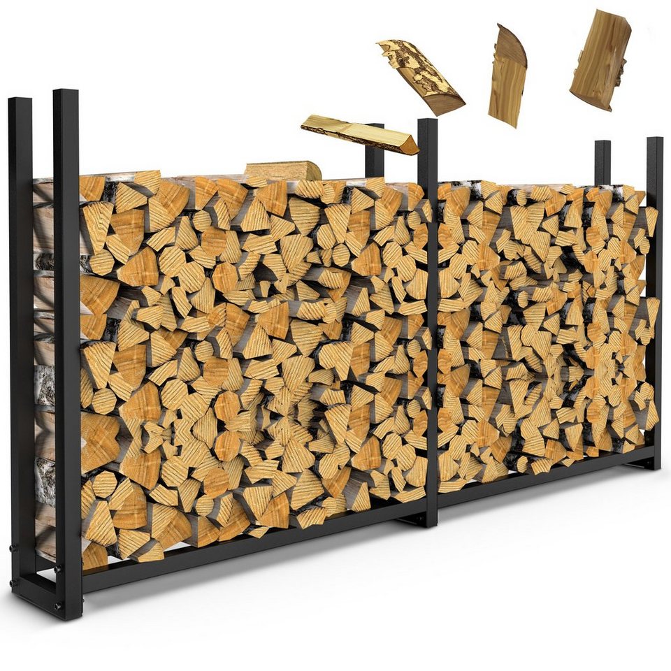 LAWA Living and Lifestyle Kaminholzregal außen mit Abdeckung Stapelhilfe verzinkt für Brennholz Feuerholzregal, BxTxH:223.00x25x115.00 cm, (Komplettset mit Plane), verzinkt, pulverbeschichtet, schwarz, Brennholz Regal Garten - kuhlmann.hausgeraete