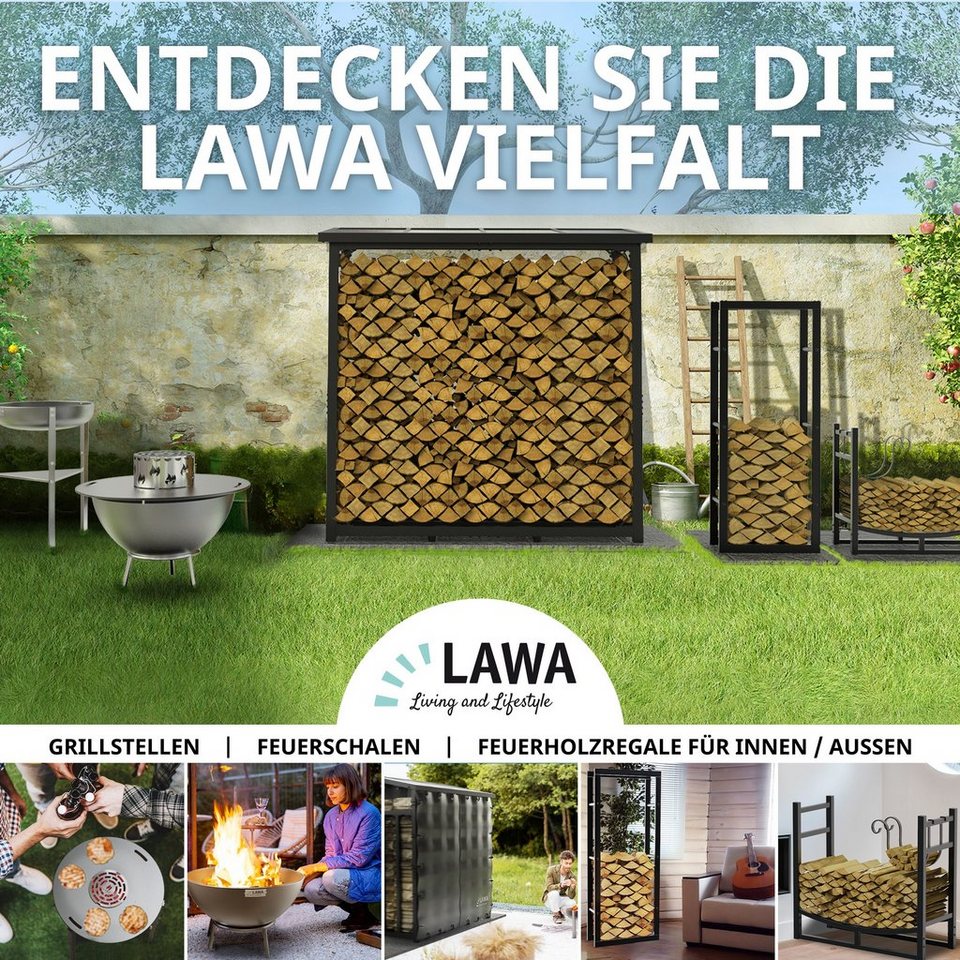 LAWA Living and Lifestyle Kaminholzregal Metall Feuerholzregal innen Kaminholzhalter Stapelhilfe Brennholz, BxTxH:40x25x150 cm, verzinkt / galvanisiert, pulverbeschichtet, stehend, liegend, SCHWARZ - kuhlmann.hausgeraete