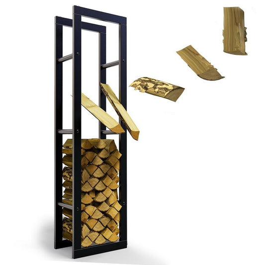 LAWA Living and Lifestyle Kaminholzregal Metall Feuerholzregal innen Kaminholzhalter Stapelhilfe Brennholz, BxTxH:40x25x150 cm, verzinkt / galvanisiert, pulverbeschichtet, stehend, liegend, SCHWARZ - kuhlmann.hausgeraete