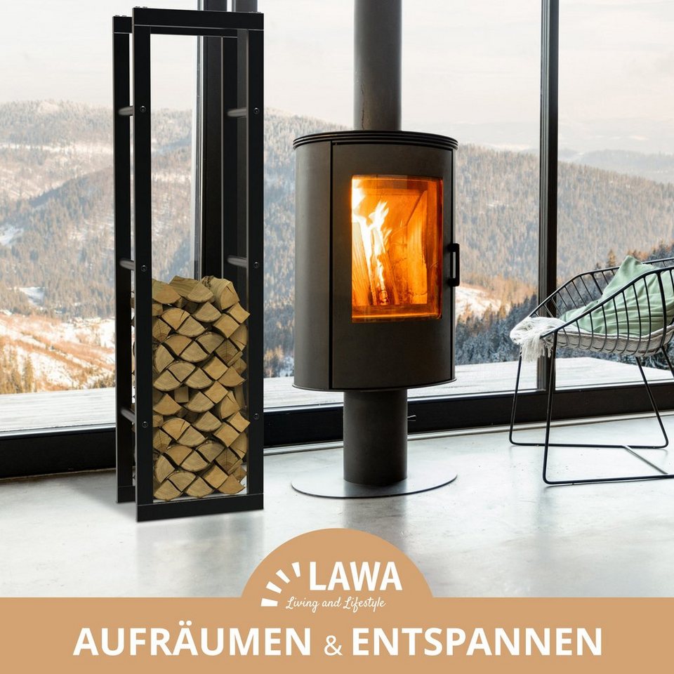LAWA Living and Lifestyle Kaminholzregal Metall Feuerholzregal innen Kaminholzhalter Stapelhilfe Brennholz, BxTxH:40x25x150 cm, verzinkt / galvanisiert, pulverbeschichtet, stehend, liegend, SCHWARZ - kuhlmann.hausgeraete