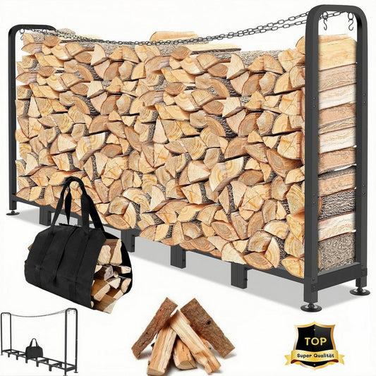 LUCKZON Kaminholzregal für Außenbereich, Holz robuster Stahl Kaminholz Holz Metall, BxTxH:235x31.5x116 cm, Garten Kaminholzunterstand, Kaminholzlager Stapelhilfe - kuhlmann.hausgeraete