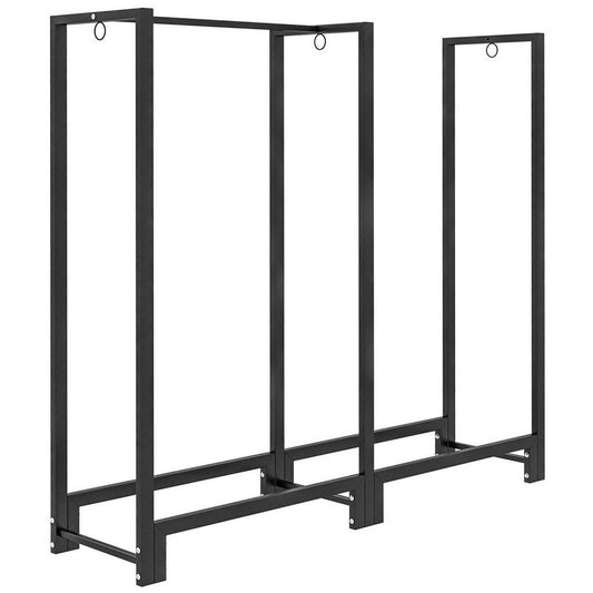 MC Star Kaminholzregal 123 x 32 x 115 cm Brennholzregal mit zwei Abschnitte, drei Haken, (drei Haken, Feuerholzregal für Outdoor, Indoor, bis 200 kg, Stahl, Schwarz) - kuhlmann.hausgeraete