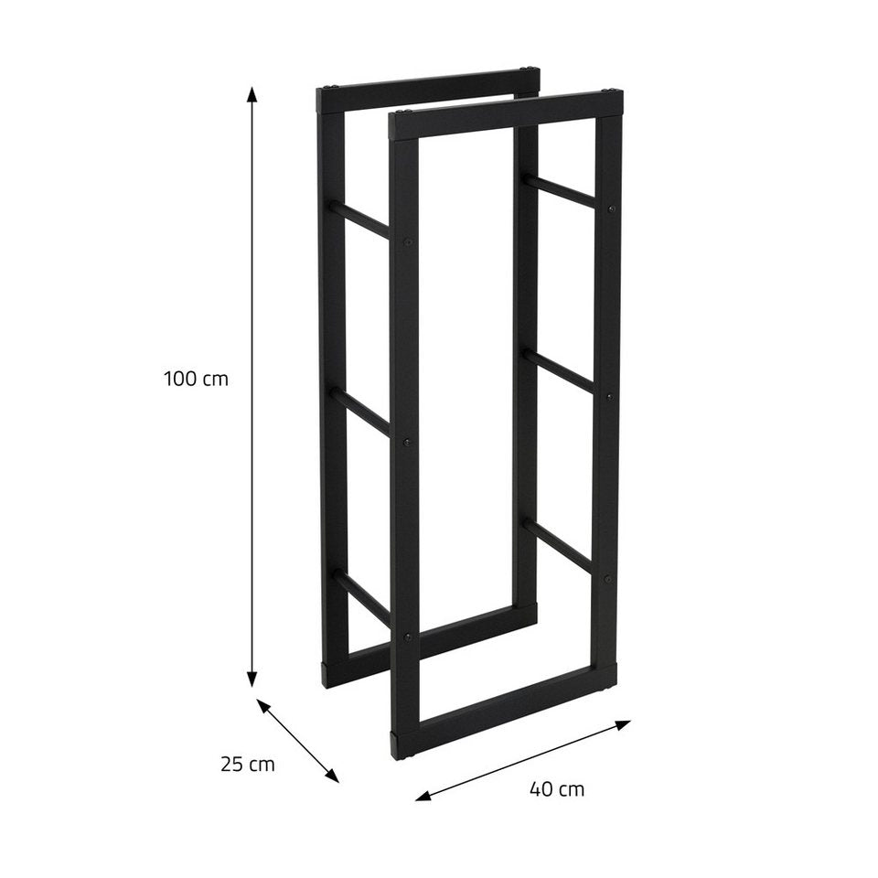 ML - DESIGN Kaminholzregal Indoor Feuerholzregal Stapelhilfe für Brennholz Design Kaminholzlager, BxTxH:40x25x100 cm, Brennholzregal zum Lagern von Kantholz aus pulverbeschichtetem Stahl - kuhlmann.hausgeraete