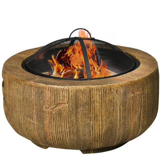 Outsunny Feuerschale mit Schürhaken, im Baumstumpf - Design, (Feuerschale, 1 - St., Feuerstelle mit Deckel), Stahl, für Garten, Camping, Braun - kuhlmann.hausgeraete