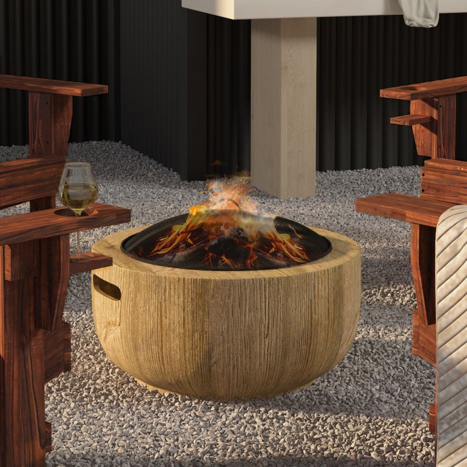 Outsunny Feuerschale mit Schürhaken, im Baumstumpf - Design, (Feuerschale, 1 - St., Feuerstelle mit Deckel), Stahl, für Garten, Camping, Braun - kuhlmann.hausgeraete