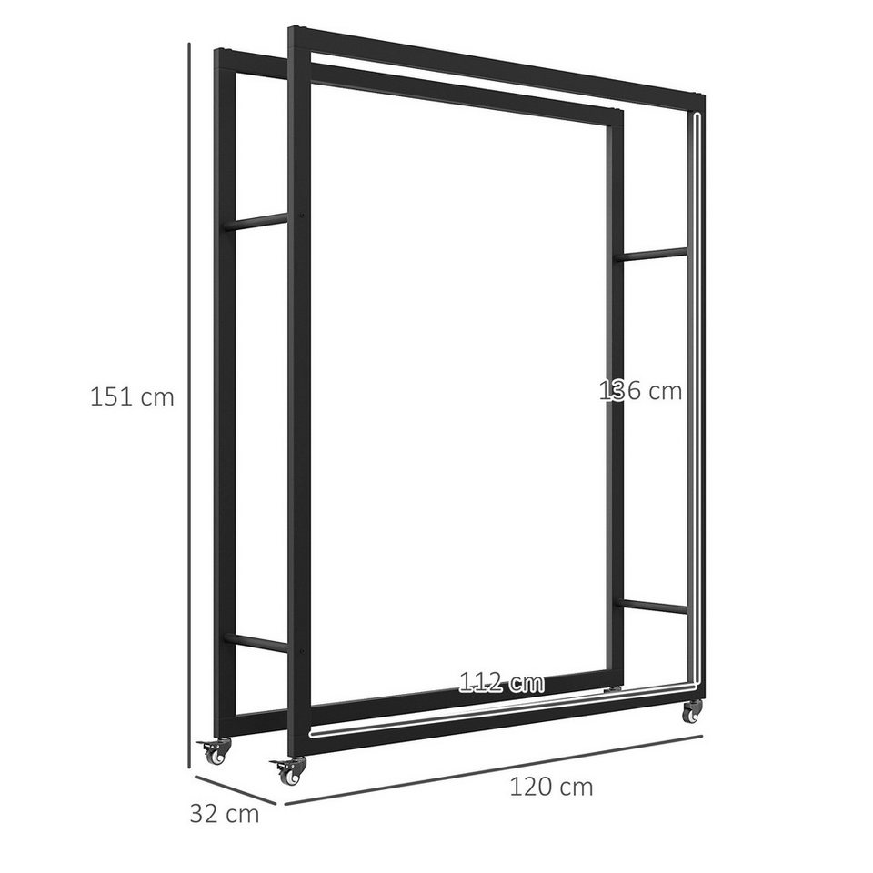 Outsunny Kaminholzregal Brennholzregal mit Rollen, BxTxH:120x32x151 cm, (Feuerholzregal, 1 - St., Brennholzlager), für Indoor, Outdoor, Metall, Schwarz - kuhlmann.hausgeraete