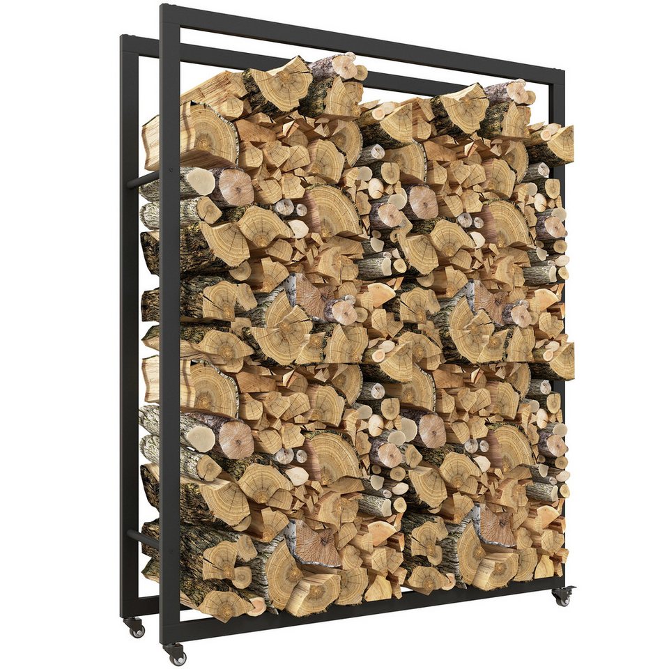 Outsunny Kaminholzregal Brennholzregal mit Rollen, BxTxH:120x32x151 cm, (Feuerholzregal, 1 - St., Brennholzlager), für Indoor, Outdoor, Metall, Schwarz - kuhlmann.hausgeraete